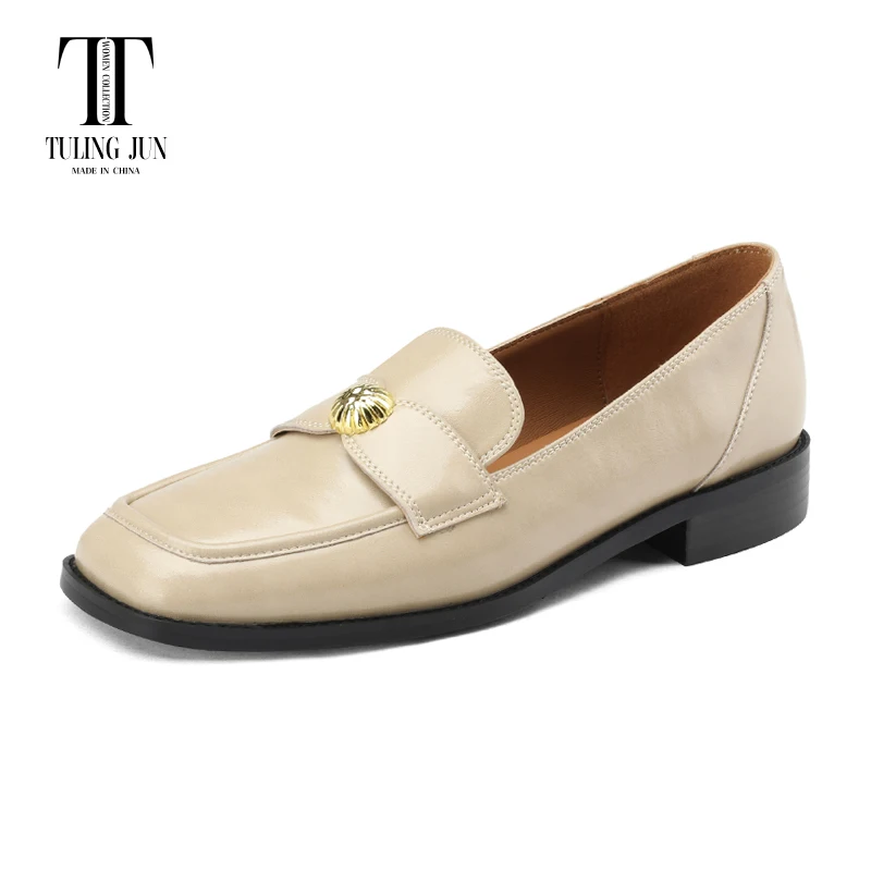 

TULING JUN 2023 Spring Autumn Lady Pumps Square Toe Low Heel Loafers Metal Decoration Casual Single Shoe For Woman HY-7211B