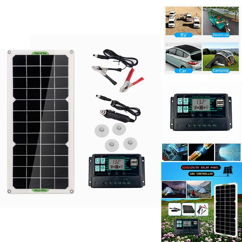 

30W Solar Panel Car Van Boat Caravan Camper Trickle Portable 12V Battery Charger