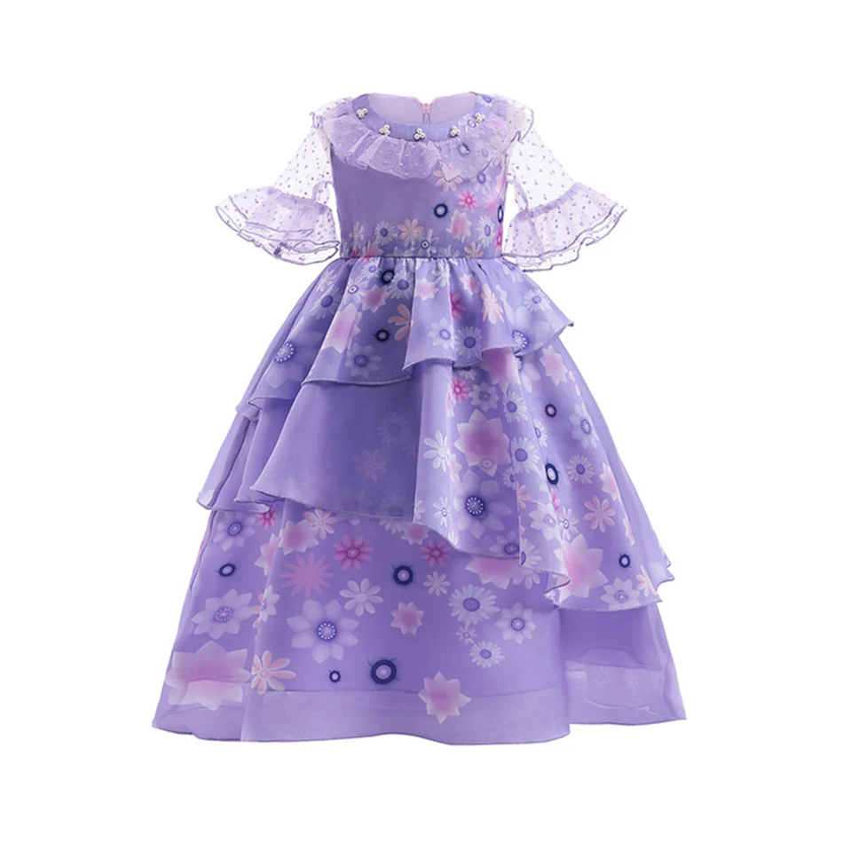 Disney  Girls Encanto Costume Princess Dress Suit Charm for Girls Cosplay Isabela Carnival Birthday Party Christmas Clothes