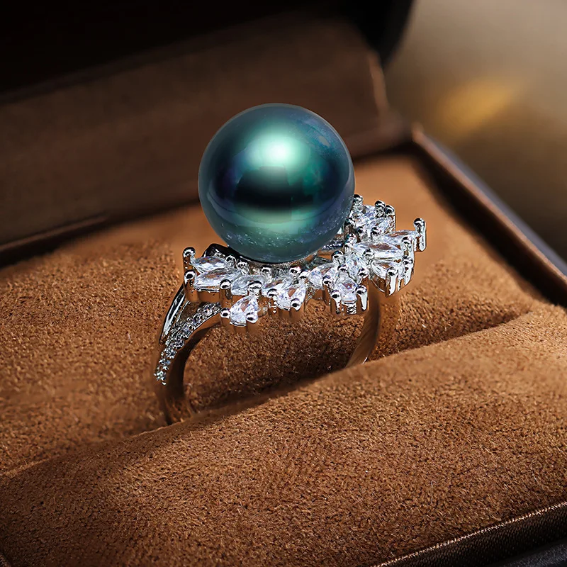 Высококачественный модный набор из серебра 925 пробы с темно-синим жемчугом