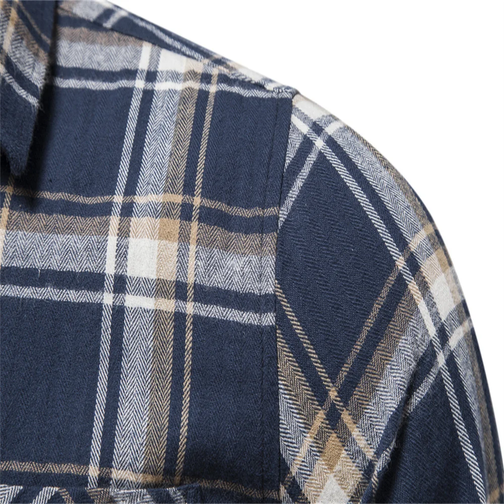 100% Cotton Plaid Shirts Men Autumn Slim Fit Checkered Shirts Business Casual Long sleeved Lapel Shirt High Quality