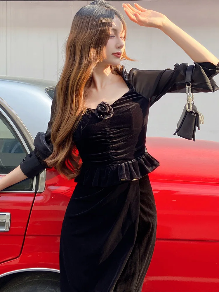 Dabuwawa бархатная рубашка для женщин 2023 Новая коллекция Лоскутная Сетка с длинным