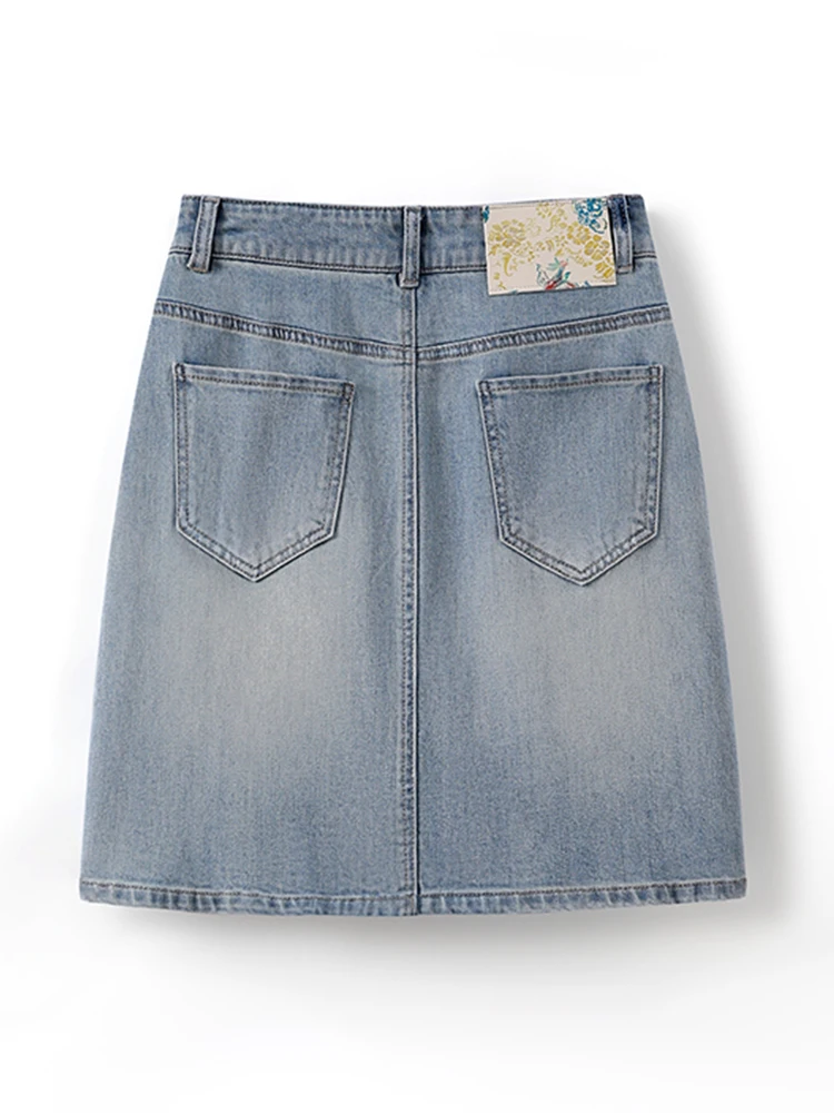 Chinese Sle Embroidery Denim Skirt Women's Summer 2025 New Arrival High Waist Slim Looking A- line Sheath Petite Shor... |