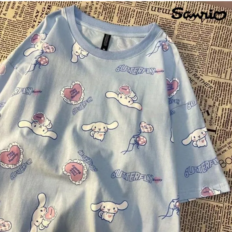 

Sanrio anime cartoon full printed cinnamon roll short-sleeved t-shirt women's trendy loose cute half-sleeved jk top wholesale
