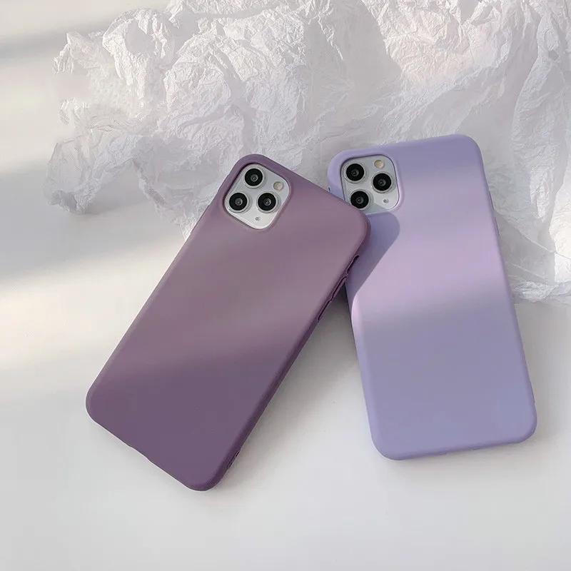 Purple Matte Soft Tpu Phone Case for iPhone 13 12 11 14 Pro Max 7 14Plus X XS Max XR Solid Color Full Protective Case Back Cover