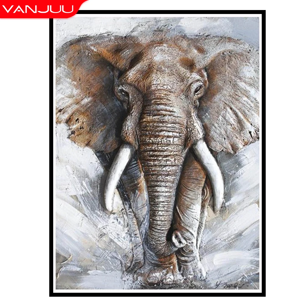 

5D Diamond Mosaic Animal Elephant Diamond Painting Full Round Drill Cross Stitch Rhinestone Embroidery Home Decoration