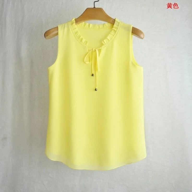 

New Summer Women Blouse Loose V-Neck Chiffon Shirt Female Sleeveless Vest Oversized Solid Color Shirts Women Tops and Blouses