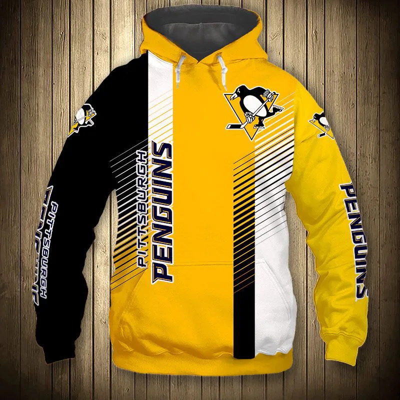

2022 Yellow Black Stripes Stitching Cartoon Penguin Print Sweatshirt Pittsburgh men's Casual Penguins Hoodie