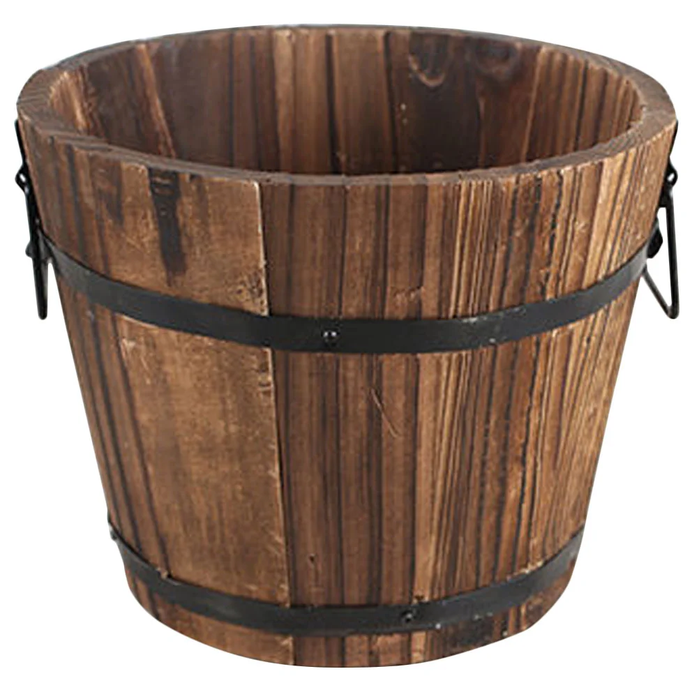 

Wood Flowerpot Planter Bucket Decorhandles Wooden Outdoor Indoor Home Rustic