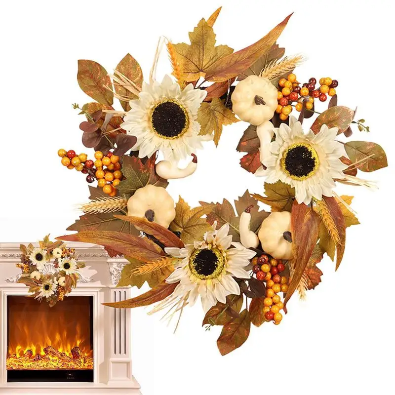 

Artificial Autumn Pumpkins Decorations 45CM Seasonal Sunflower Berry Clusters Harvest Party Supplies Maple Wreath for Front Door