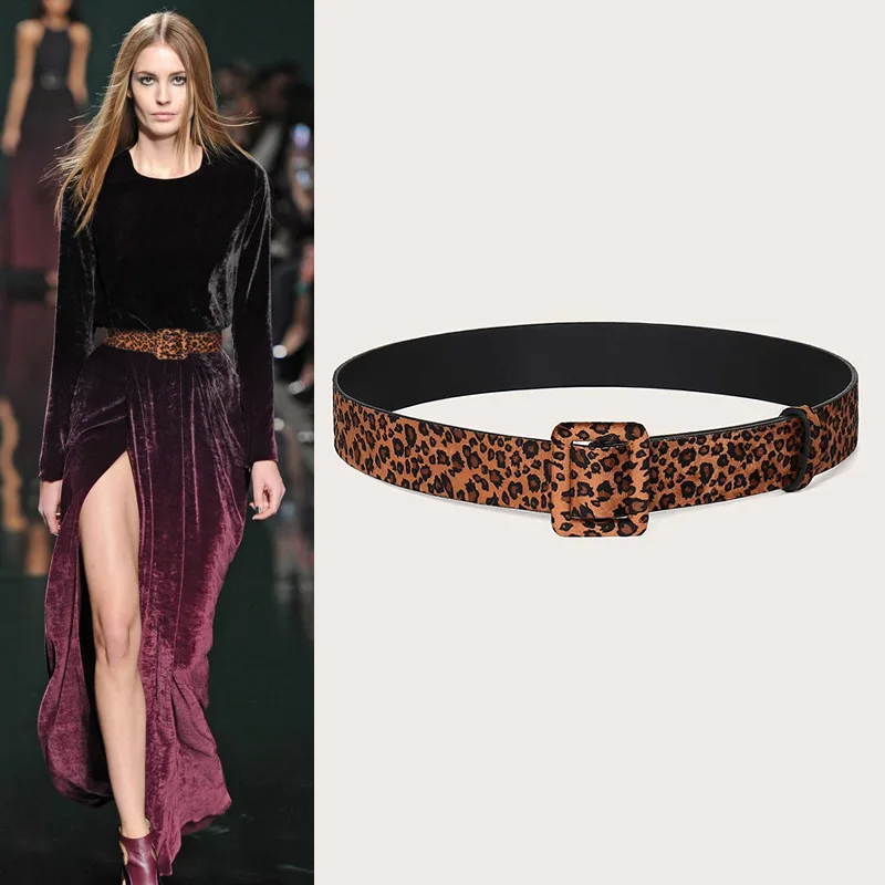 2023 High Quality Fashion Ladies Leopard Print PU Leather Dress Sweater Blazer Decorative Girdle Belts for Women Luxury Designer