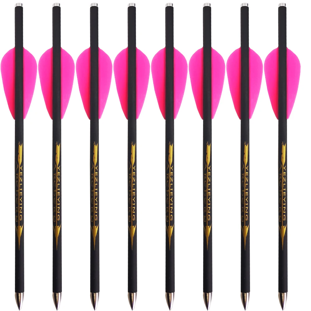 

Archery 12Pcs 8inch Pure Carbon Crossbow Bolts Arrows with 2inch Red Rubber Feather Steel Arrowhead Tips for Hunting Shooting