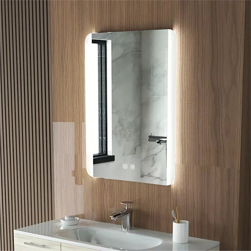 

Rectangle Dimmable LED Smart Wall Mounted Makeup Bathroom Mirror 3 color Light Anit-fog Touch Sensor Switch Hotel Vanity Mirror