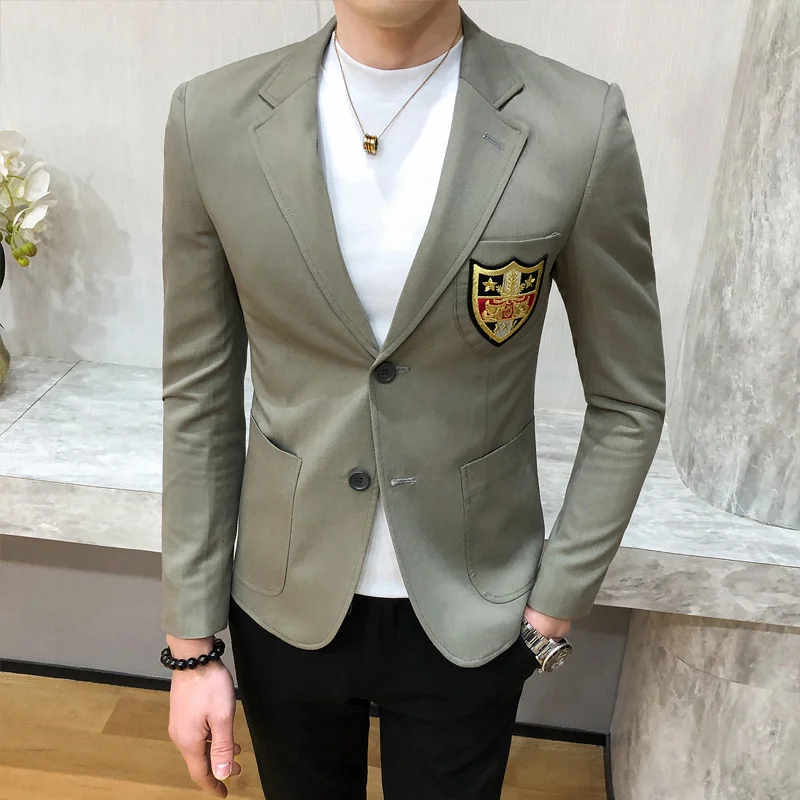 Men Gold Embroideried Blazer Slim Fit New Spring Singer Host Costume European Style Studio Stage Wear Terno Masculino