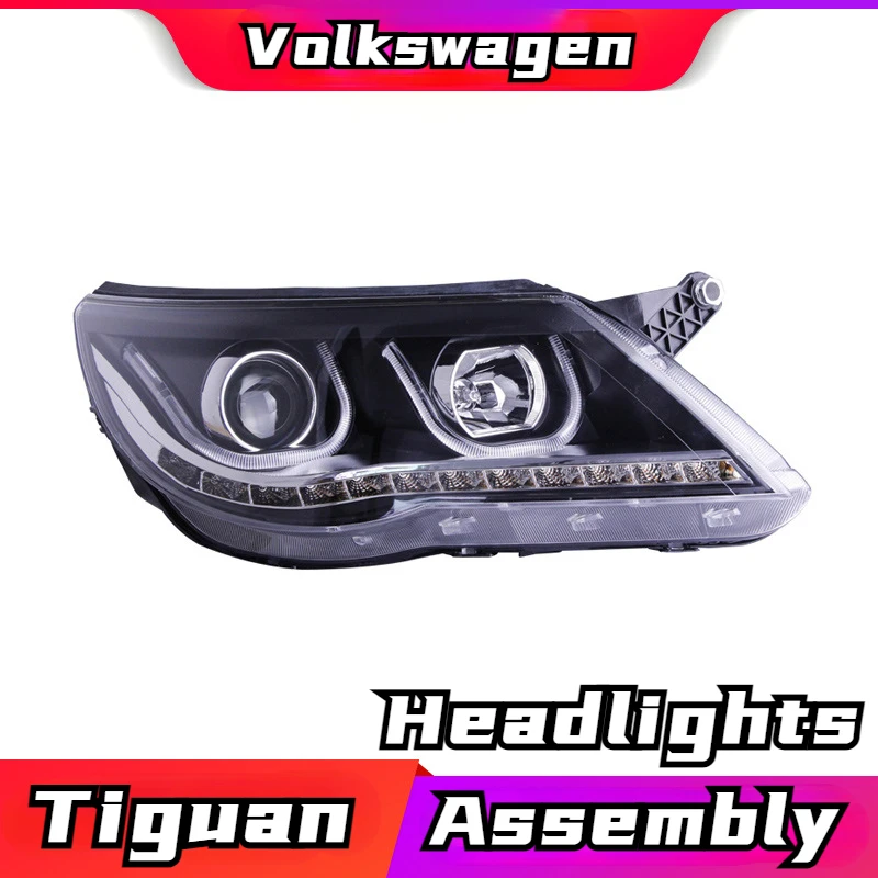 

Applicable to the refitting of 09-12 Volkswagen Tiguan headlamp assembly with double U-shaped LED daytime running lamp lens