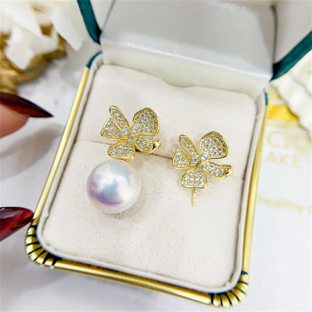

DIY Pearl Earnail Accessories S925 Sterling Silver Jewelry Fashion Earrings Women's Empty Fit 11-15mm Beads