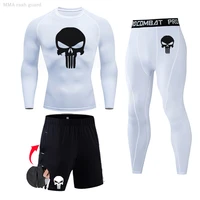 compression sportswear mens gym clothing skull 3 piece tracksuit men sports tights running suit winter thermal underwear xxxxl