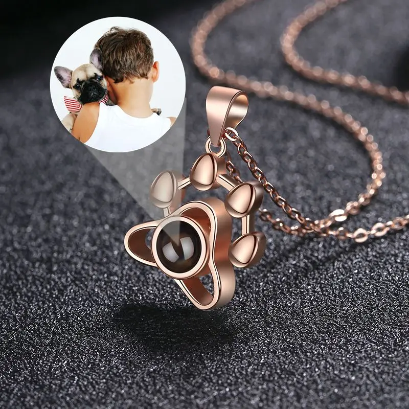 925 Sterling Silver Projection Photo Necklace in Gold Silver Rose Gold Personalized Custom Family Couples Pet Dog Photo Necklace