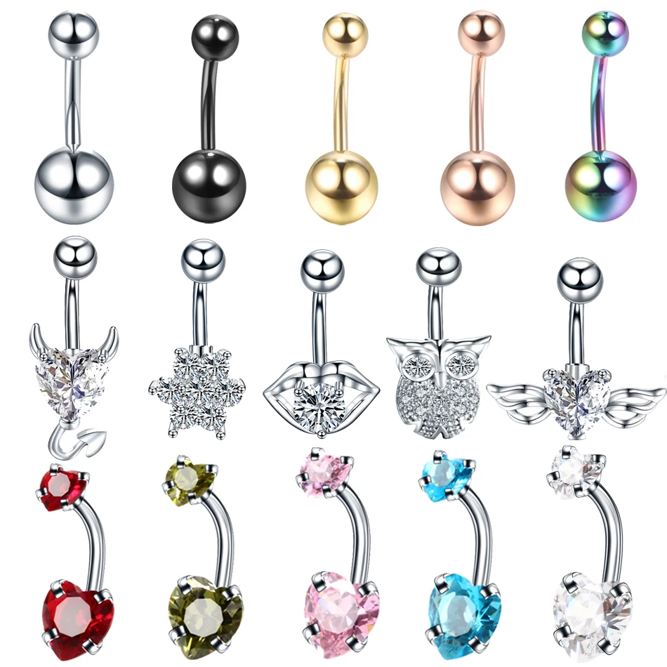 

1PC Steel Belly Button Rings Crystal Piercing Navel Heart Style Piercing Navel Earring Belly Piercing Sex Body Jewelry Piercings