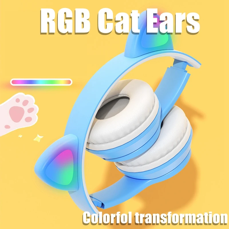 

Pink Girl Wireless Headphones RGB Cute Cat Ears Headset With Microphone Noise Cancelling Kid Stereo Music Children's Gifts