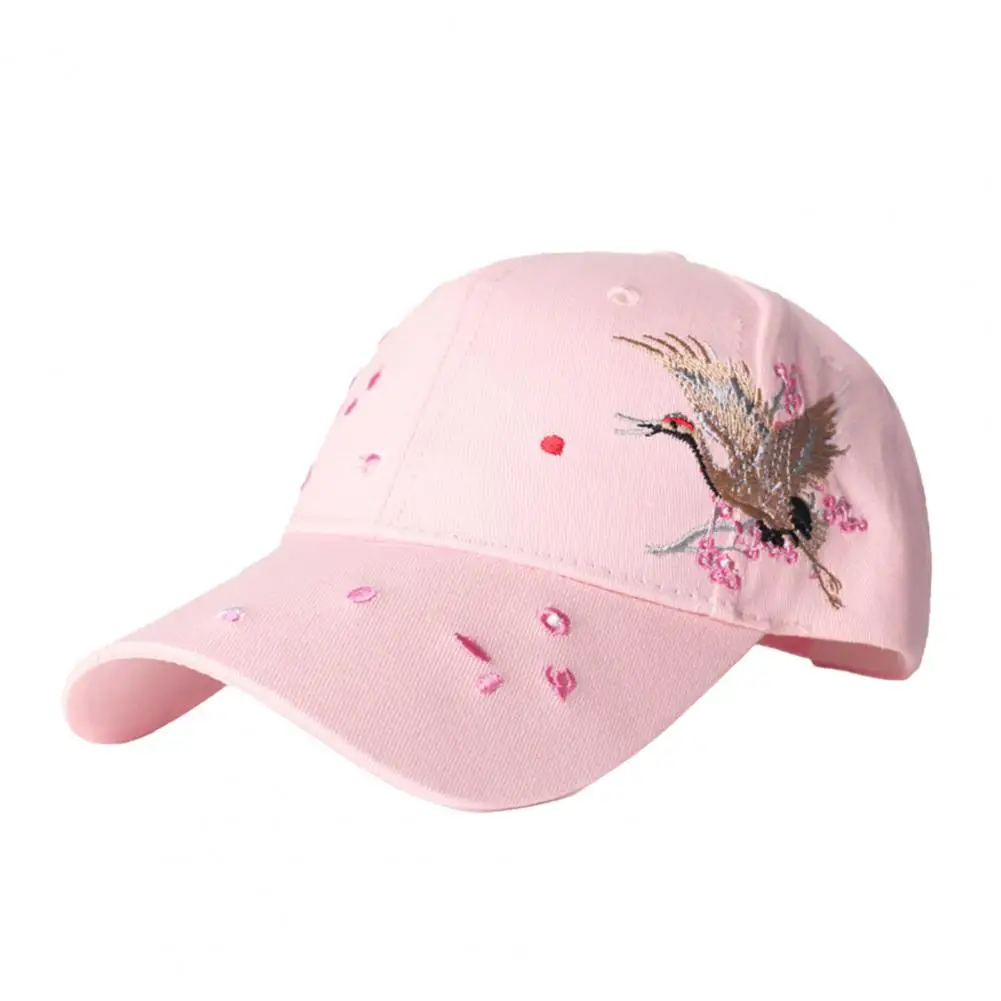 

Sun Cap Chic Headwear Buckle Closure Bird Flower Embroidery Girls Sun Hat for Daily Life Running Cap Baseball Cap