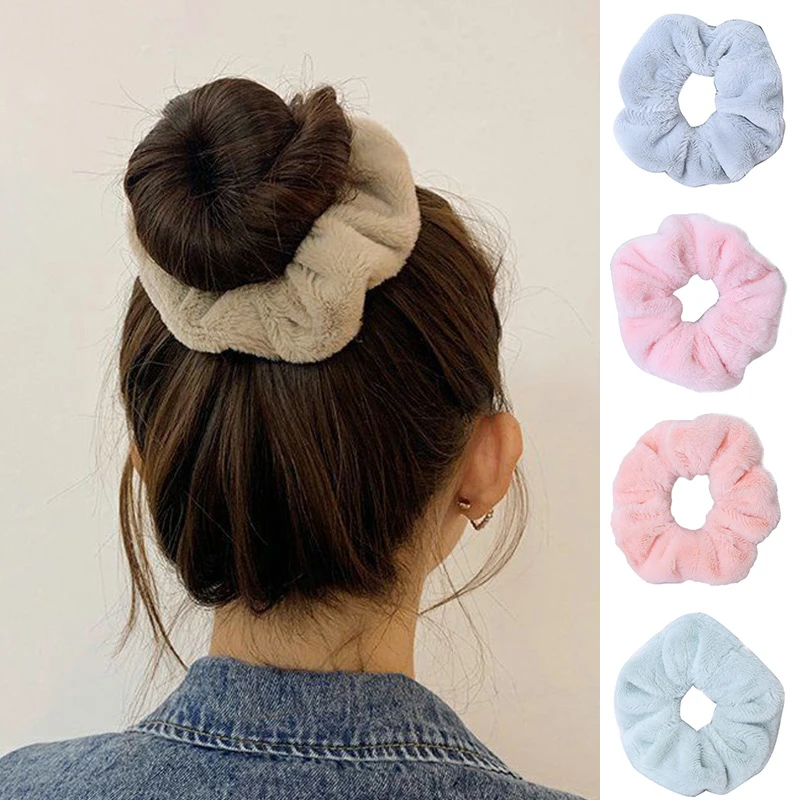 

Однотонная пушистая резинка для волос, держатель для конского хвоста, резинка, плюшевое кольцо для волос с большим кишечником, модные аксес...
