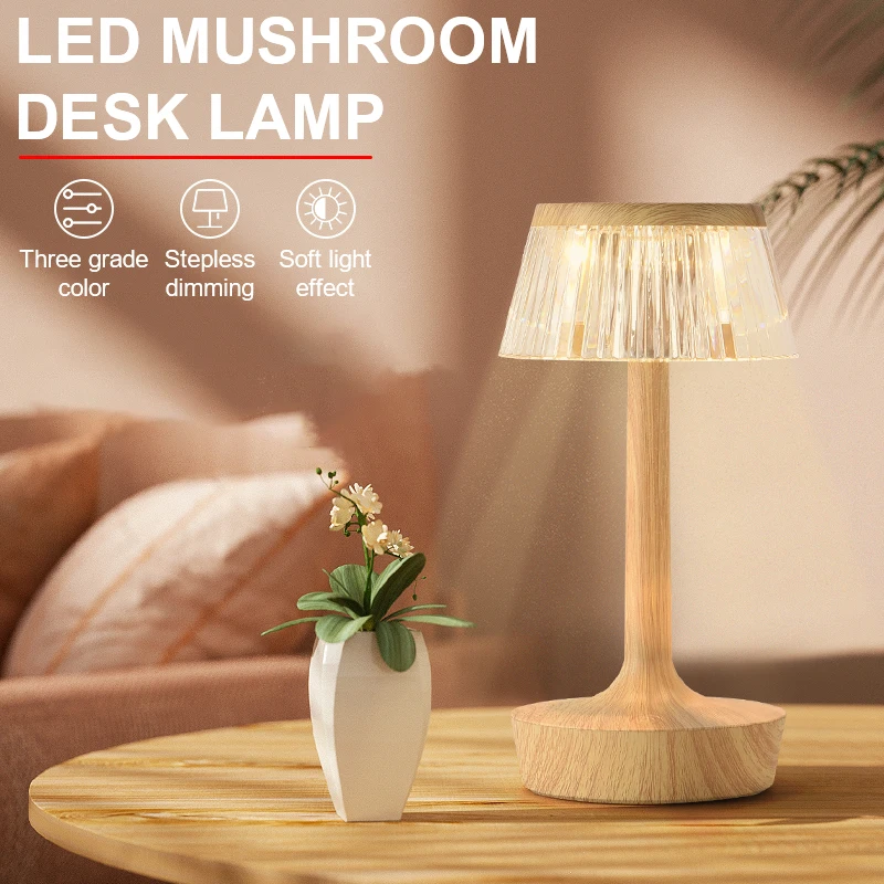 

2022 Crystal Diamond LED Desk Lamp Touch Projection Ambient Light Mushroom Style Gift