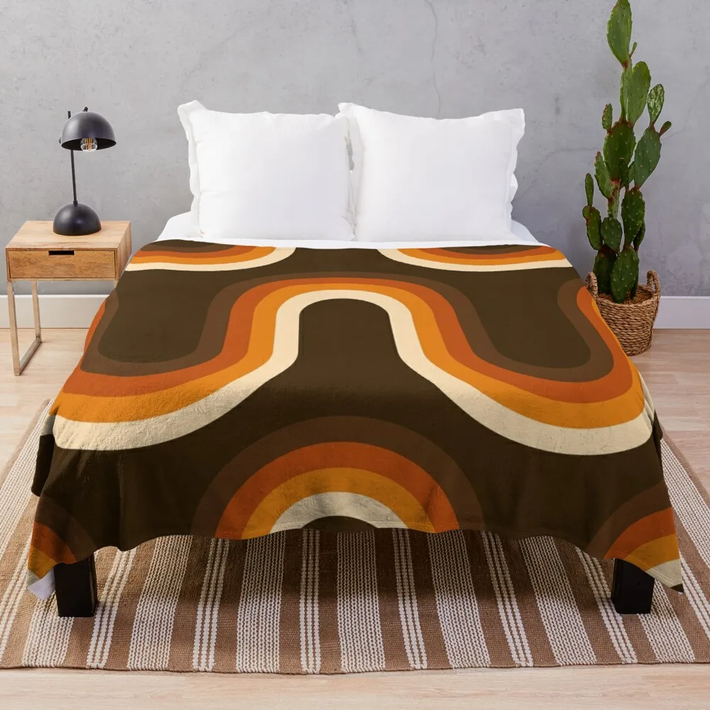 

70s Pattern Orange and Brown Waves Throw Blanket hairy blanket cotton knit blanket velvet designer blanket