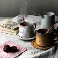 retro coffee cup saucers set pastoral wind coarse clay stoneware heat resistan handgrip art mug water cups tea home drinkware