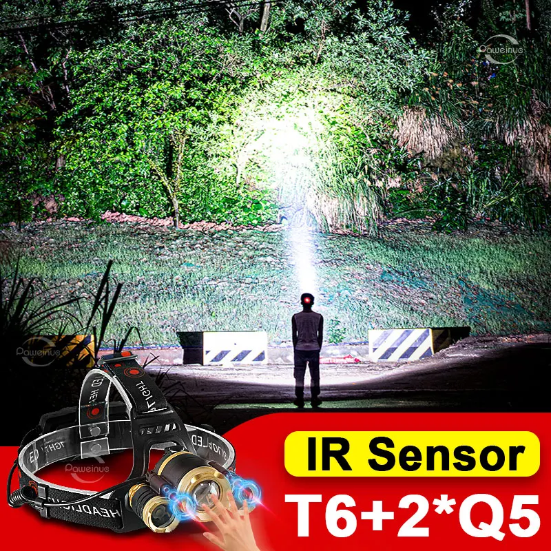 

High Power Sensor LED Headlamp 18650 USB Rechargeable 3*T6 LED Headlight Outdoor Camping Portable Headlamps Fishing Head Lantern