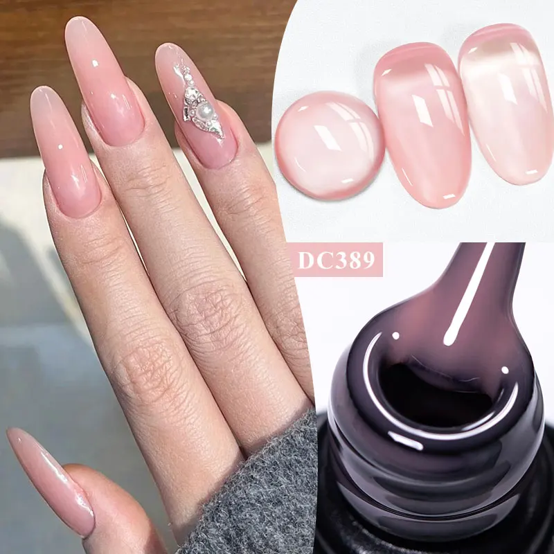 Фото Гель-лак для ногтей Jelly White Rubber Base, нюдово-розовый, полупрозрачный, самовыравнивающийся, снимаемый, УФ-гель для наращивания, лак для маникюра №2