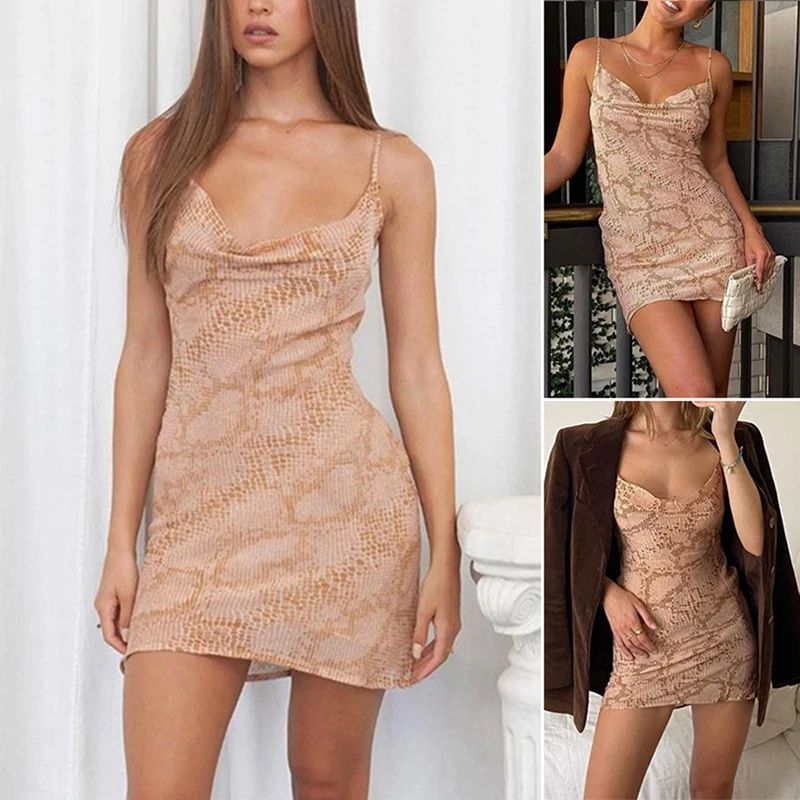 

Women's Serpentine Temperament Commuter Dress Halter Jumpsuit Sling Skirt Khaki