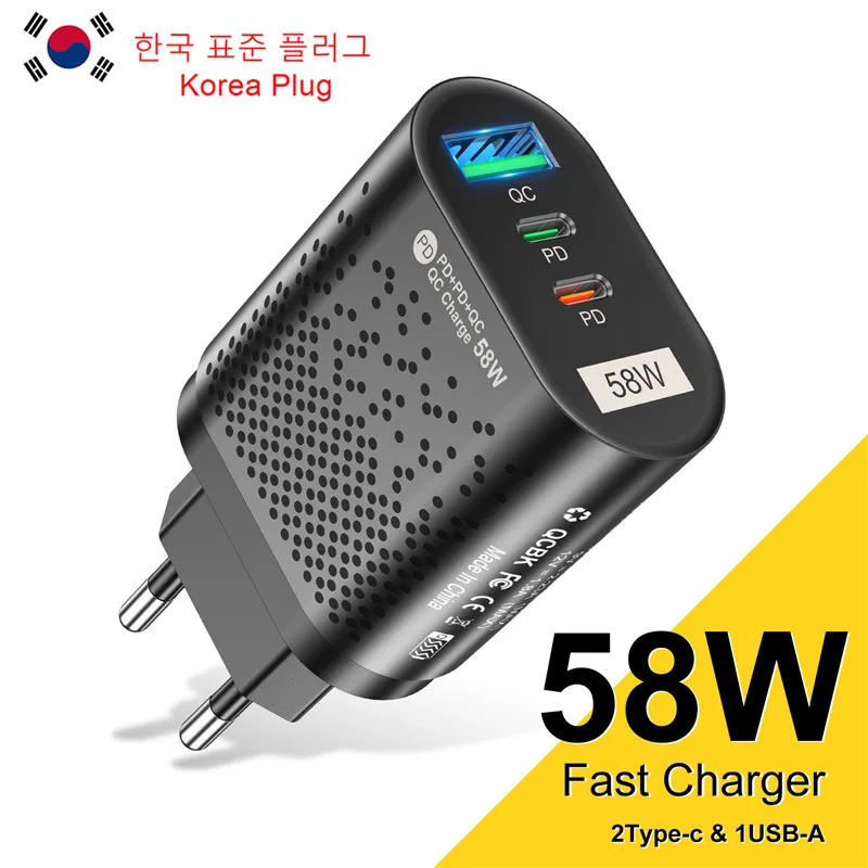 

Lovebay 58W Type C USB Charger Fast Charging QC PD 3.0 Phone Charger Adapter EU US UK KR Plug For iPhone 14 iPad Samsung Huawei