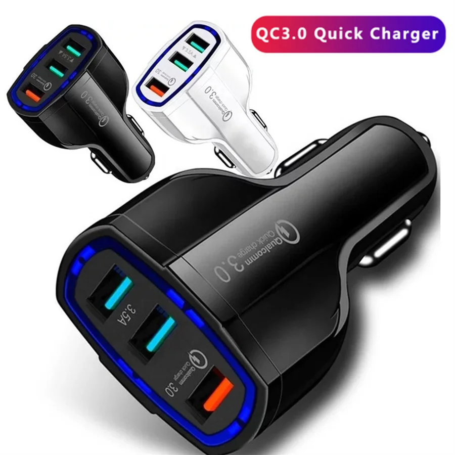 

3 Usb Ports Fast Quick Charging QC3.0 Car Charger Auto Power Adapters for Iphone 8 12 13 Pro Max Samsung S20 S22 Android phone