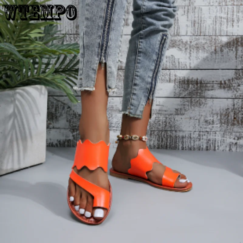 WTEMPO Ladies Shoes Summer Roman Solid Color Hot Sale Set of Toes Female Casual Beach Flip Flops Flat Women Slipper Wholesale