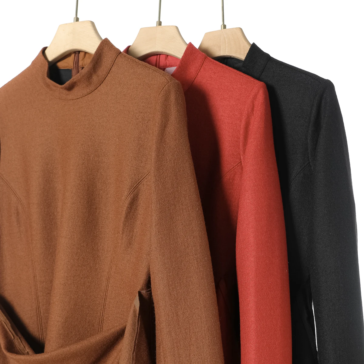 089 40% флис [подъемник] Зимнее длинное платье с воротником-стойкой на талии 837