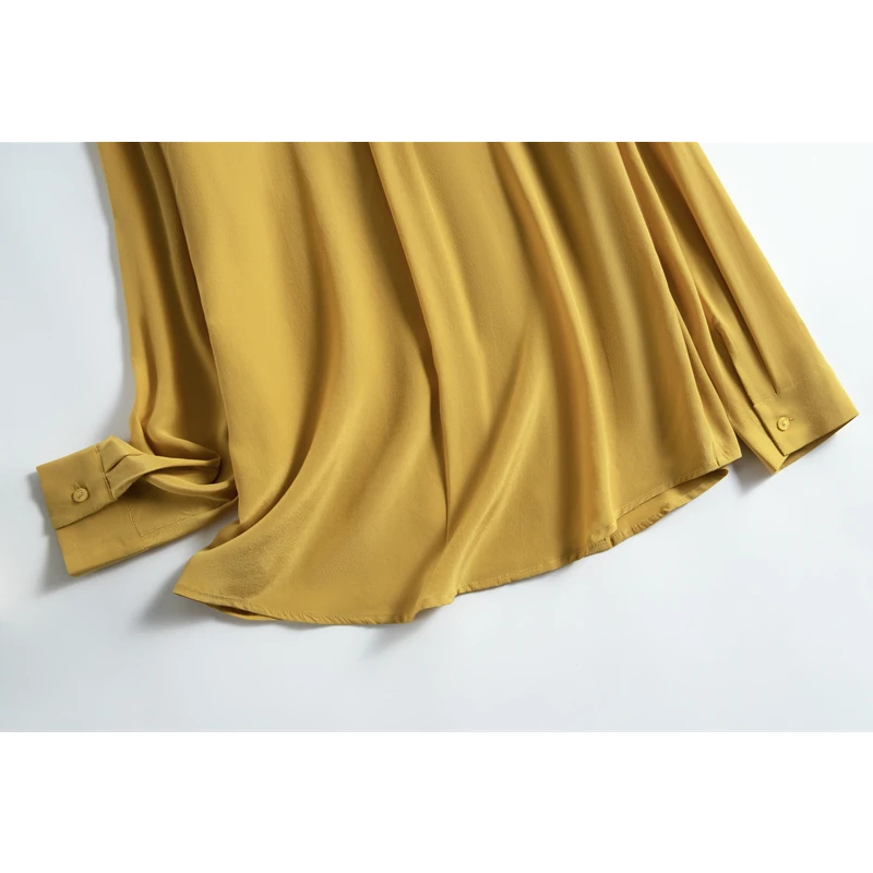 100% натуральный шелк тутового шелкопряда крепдешин отложной воротник желтый