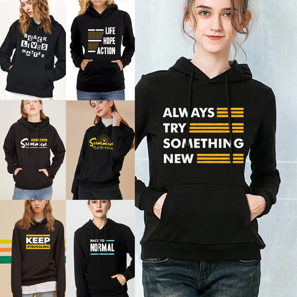 

Hoodies Women Phrase Letter Print Long Sleeve Sweatshirts Autumn All-match Pullover Loose Tracksuit Hooded Fashion Streetwear