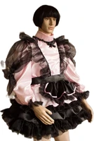 sissy new hot gothic sexy adult pink satin organza lace maid costume customization