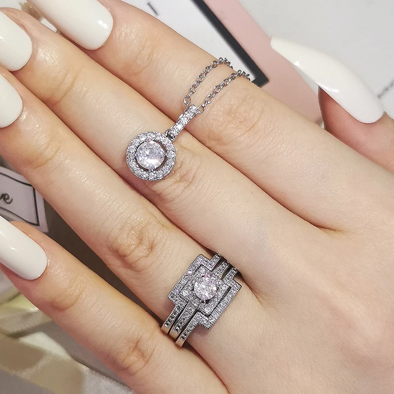 2pcs Pack Two Gift Real Silver Color Bride Jewelry Engagement Wedding Bridal for Brides Ring African Dubai Sets J6298 - купить по