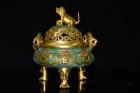 6 chinese folk collection old bronze cloisonne enamel lion dragon binaural three legged incense burner ornament town house