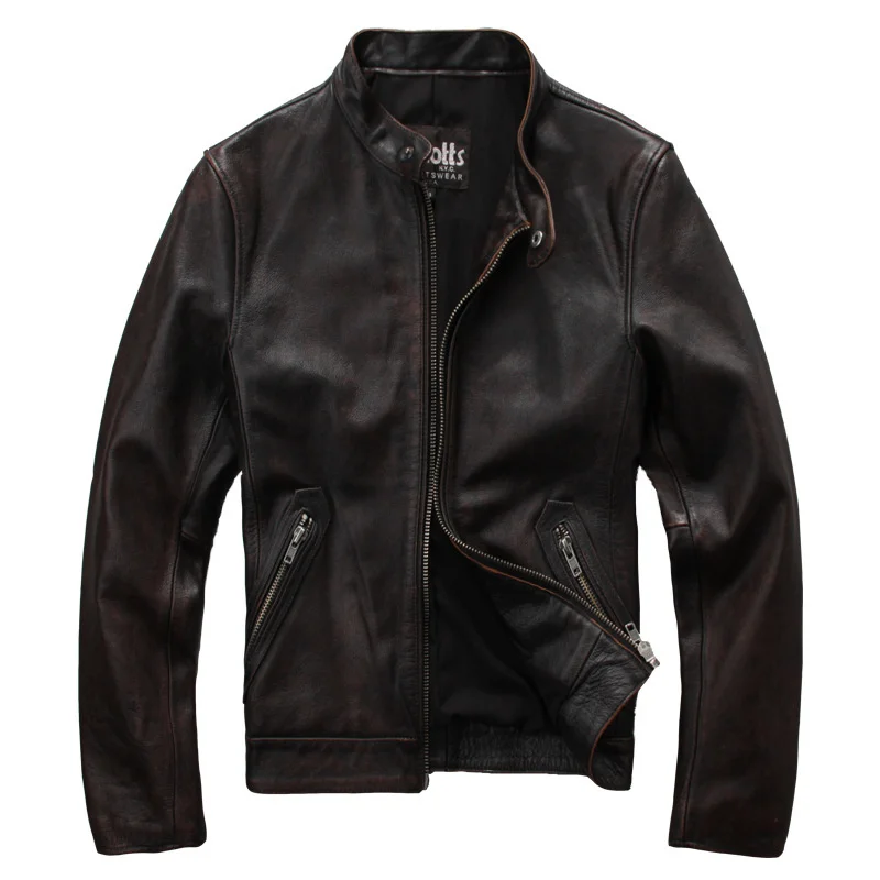 

Washed Retro Distressed Brown-red First Layer Cowhide Leather Jacket Men's Genuine Leather Jacket Men's Leather Jacket