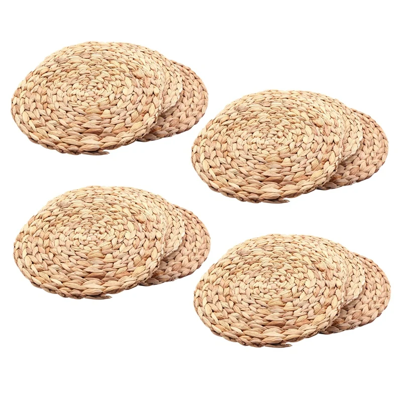 

16Pc Natural Water Gourd Woven Placemat Round Woven Rattan Table Mat Water Gourd Placemat Round Pad Woven Green 30Cm