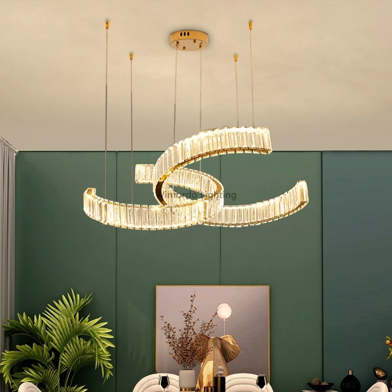 

Led Art Chandelier Pendant Lamp Ceiling Light Gold Stainless Steel Crystal Living Room Bedroom Postmodern Home Decor