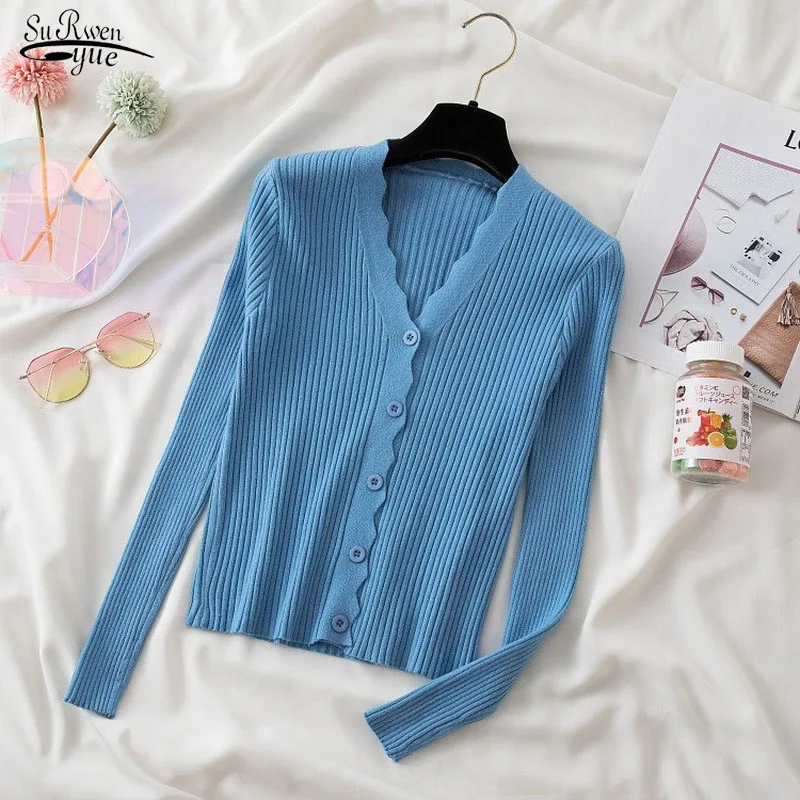 

Осенний кардиган, вязаная одежда 2022, повседневный джемпер с длинным рукавом, Однотонный женский модный топ, универсальные Новые свитера 22926