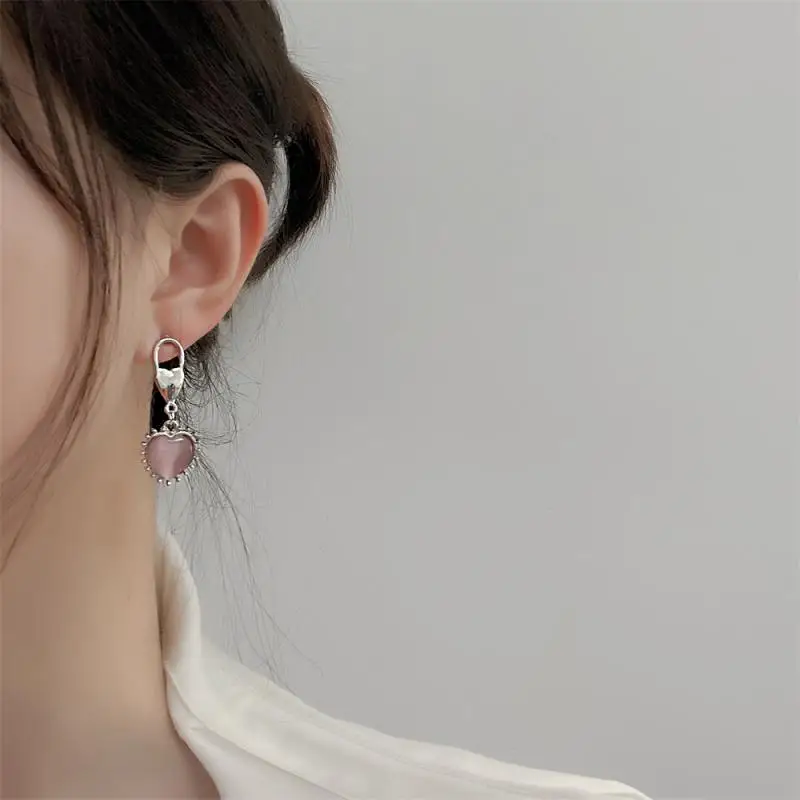 

New Gothic Pink Opal Pendant Earrings Designer Creative Heart Student Party Gifts Charm Stud Earrings Fashion Jewelry for Women