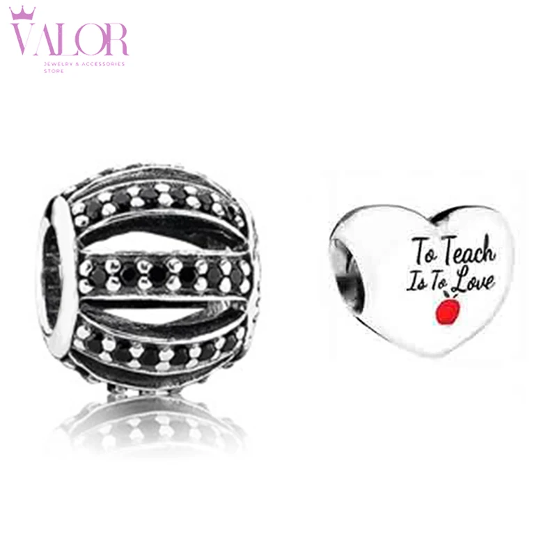 

New IN S925 Sterling Silver Black Hollow Charm Simple Teach You To Love DIY Bracelet Bead Suitable For Girls All Match