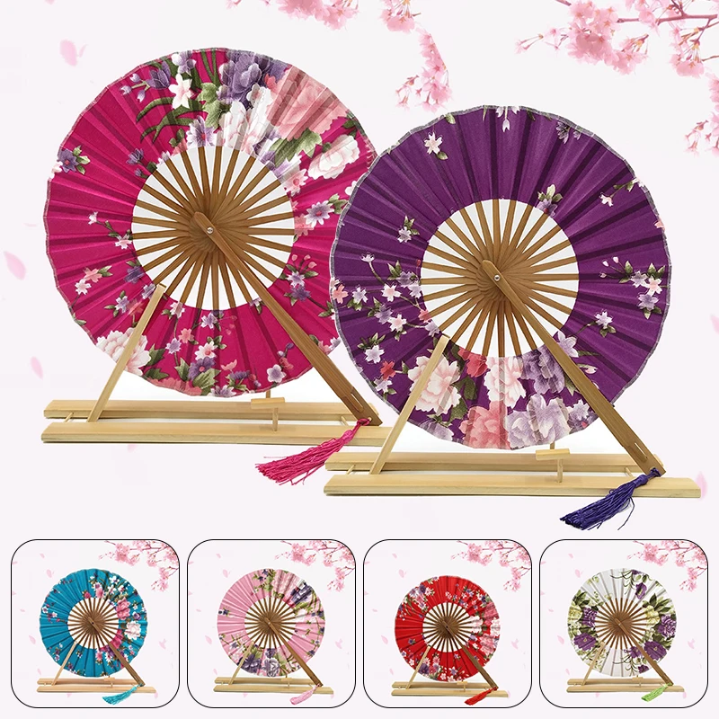 

Sakura Flower Pocket Hand Fan Chinese Classical Windmill Fan Japanese Silk Hand Cherry Fan Female Bamboo Round Folding Hand Fan