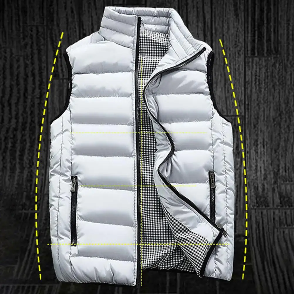 

Thick Padded Men Coat Cozy Men's Winter Vest Padded Warm Stylish with Zipper Pockets Stand Collar Neck Protection Men Quilted