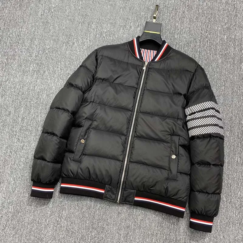 Winter Down Jacket Luxury Brand Classic Grey Striped Design Men Parkas Coats Causal Business High Quality Padded Jacket